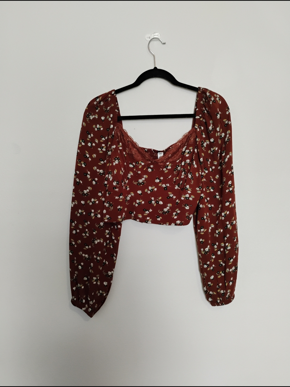 bp Rust Red Floral Cropped Square Neck Blouse
